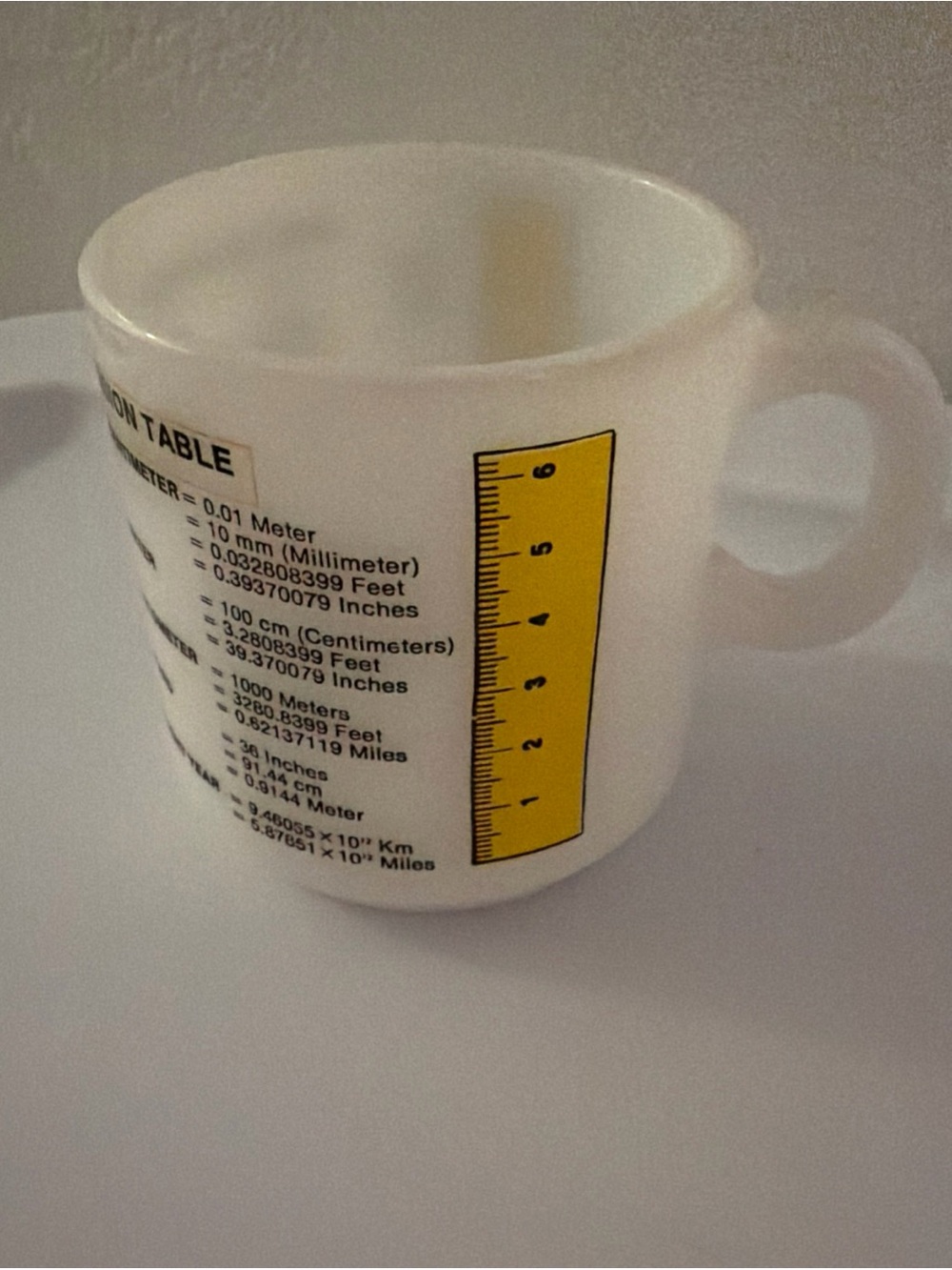 Vintage milk glass cup mug metric system conversion table dad science gift
